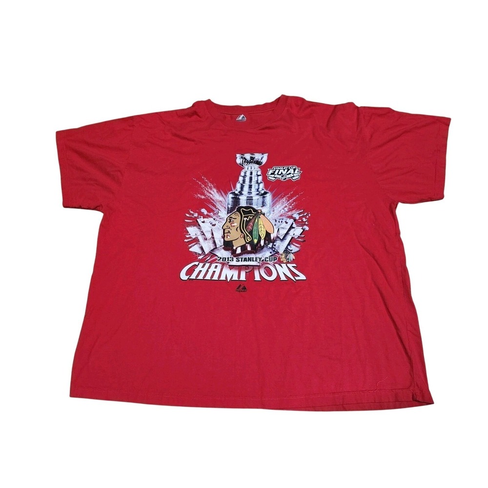 Majestic Men's T Shirt 2013 NHL Stanley Cup Finals Champions Blackhawks Red 3x